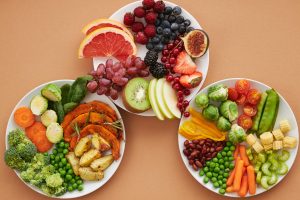 The JERF diet food plate with lots of fruit and veg
